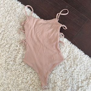 Privacy Please Lace Up Bodysuit - Blush Pink